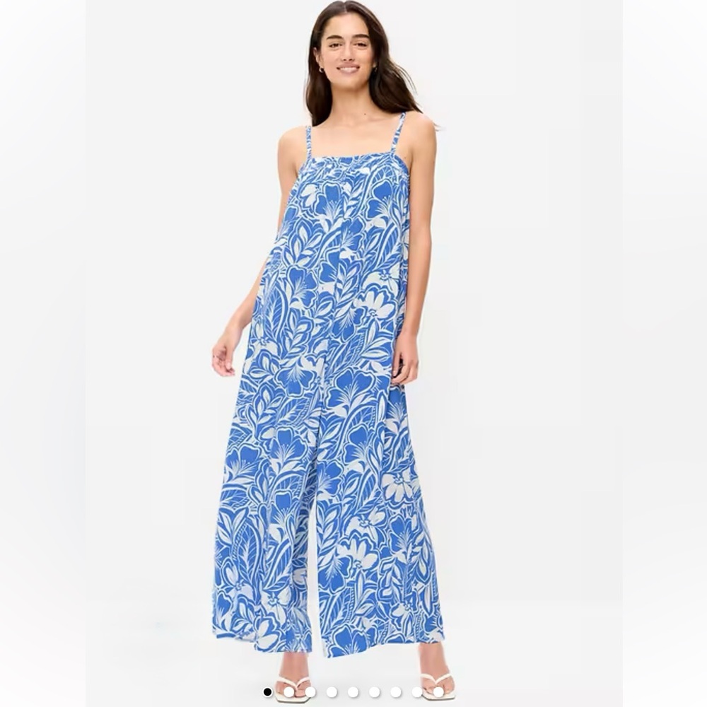 Old Navy Blue & White Floral Airy smocked Jumpsuit